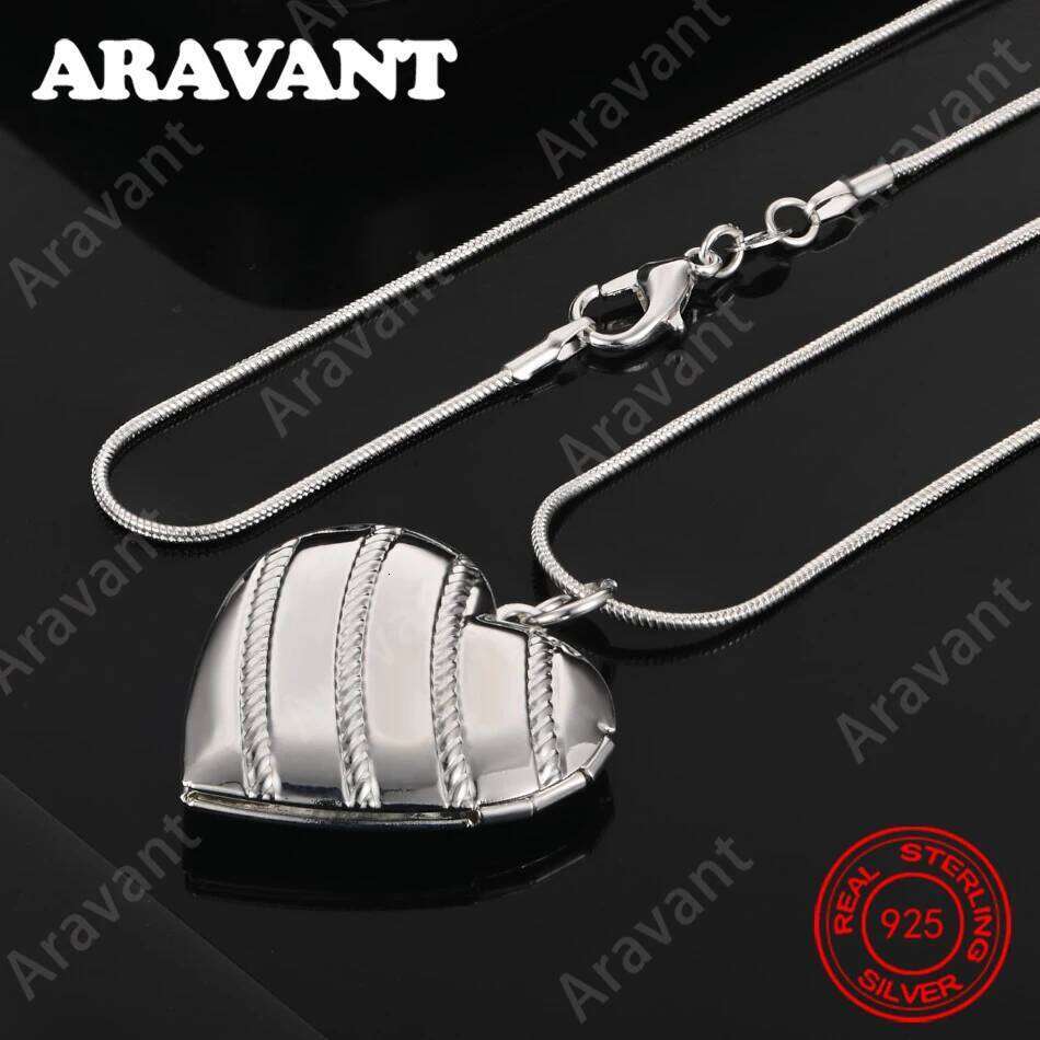 925 Sterling Silver Floral Striped Heart Box Pendant Necklace For Women, Vintage Style, Personalized Accessory, Gift, Jewelry 25N1226