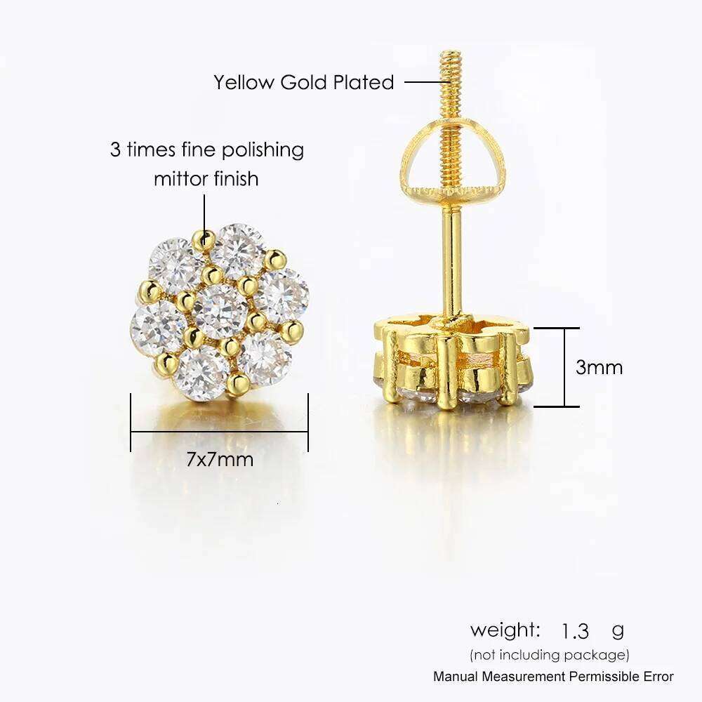 7mm Cubic Zircon Earring For Man Woman Gold Color Rock Hippop Flower Micro-inserts Fashion Jewelry Ear Stud Accessories 25H1226