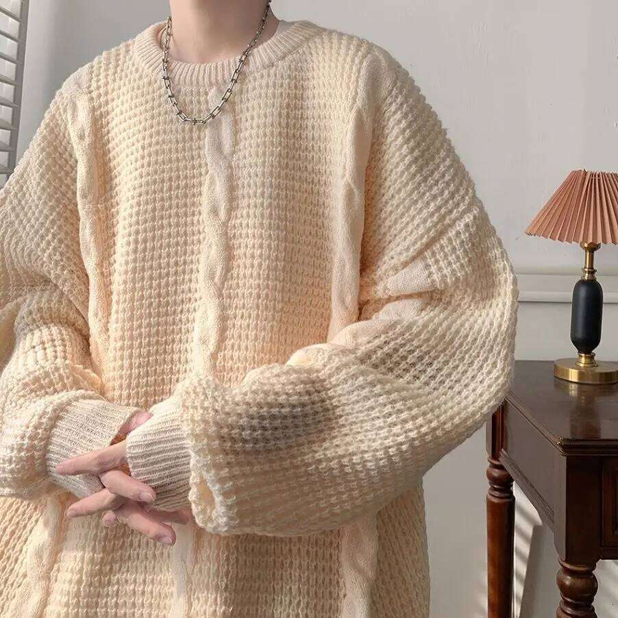 Twist Round Neck And Sweater For Men Trendy Brand Lazy Style Retro Top