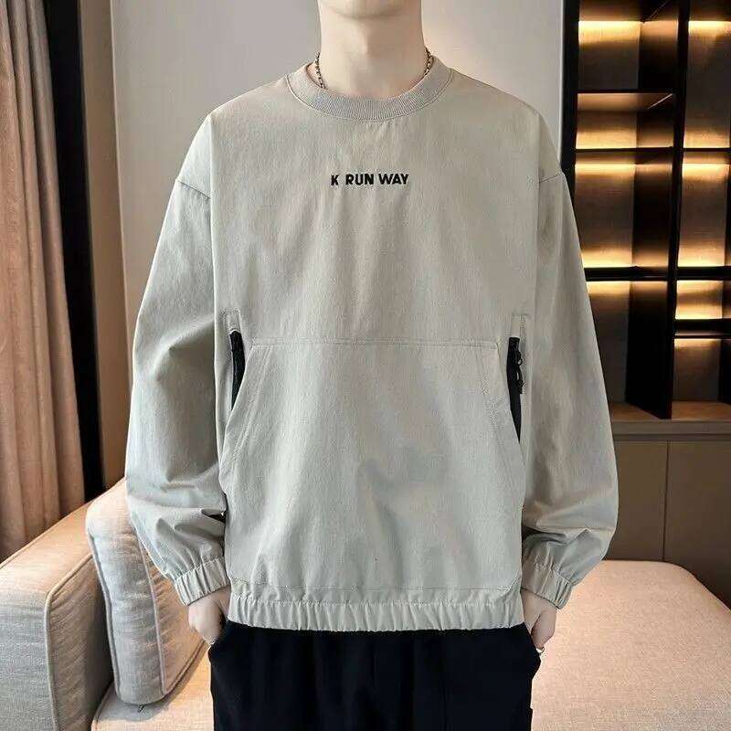 Round Neck Sweatshirt Men's Spring And Autumn 2025 New Loose Pullover Top Light Quick Dry Long-Sleeved T-Shirt