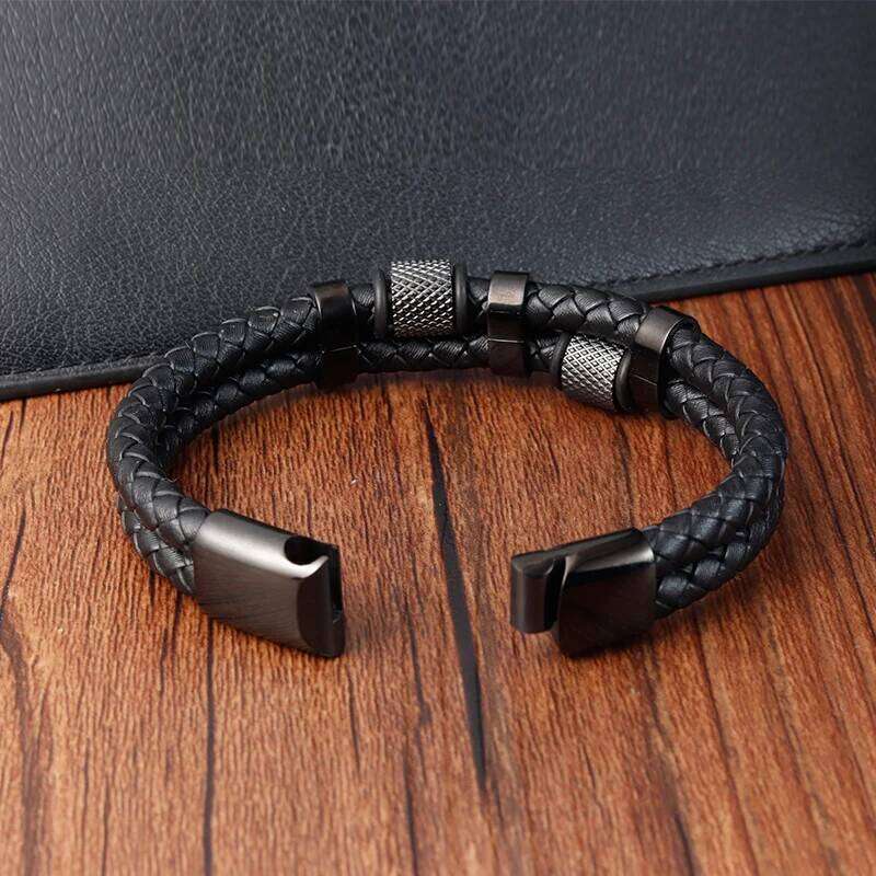 Charm Braid Rope Bracelet For Men Stainless Steel Magnetic Buckle Genuine Leather Bracelets & Bangles Male Female Jewelry 25T1226