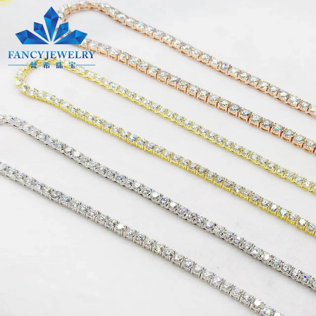 Custom 10K 14K 18K Moissanite Tennis Bracelet Lab Grown Diamond Chain 10k White Gold VVS 30mm Moissanite Bracelets
