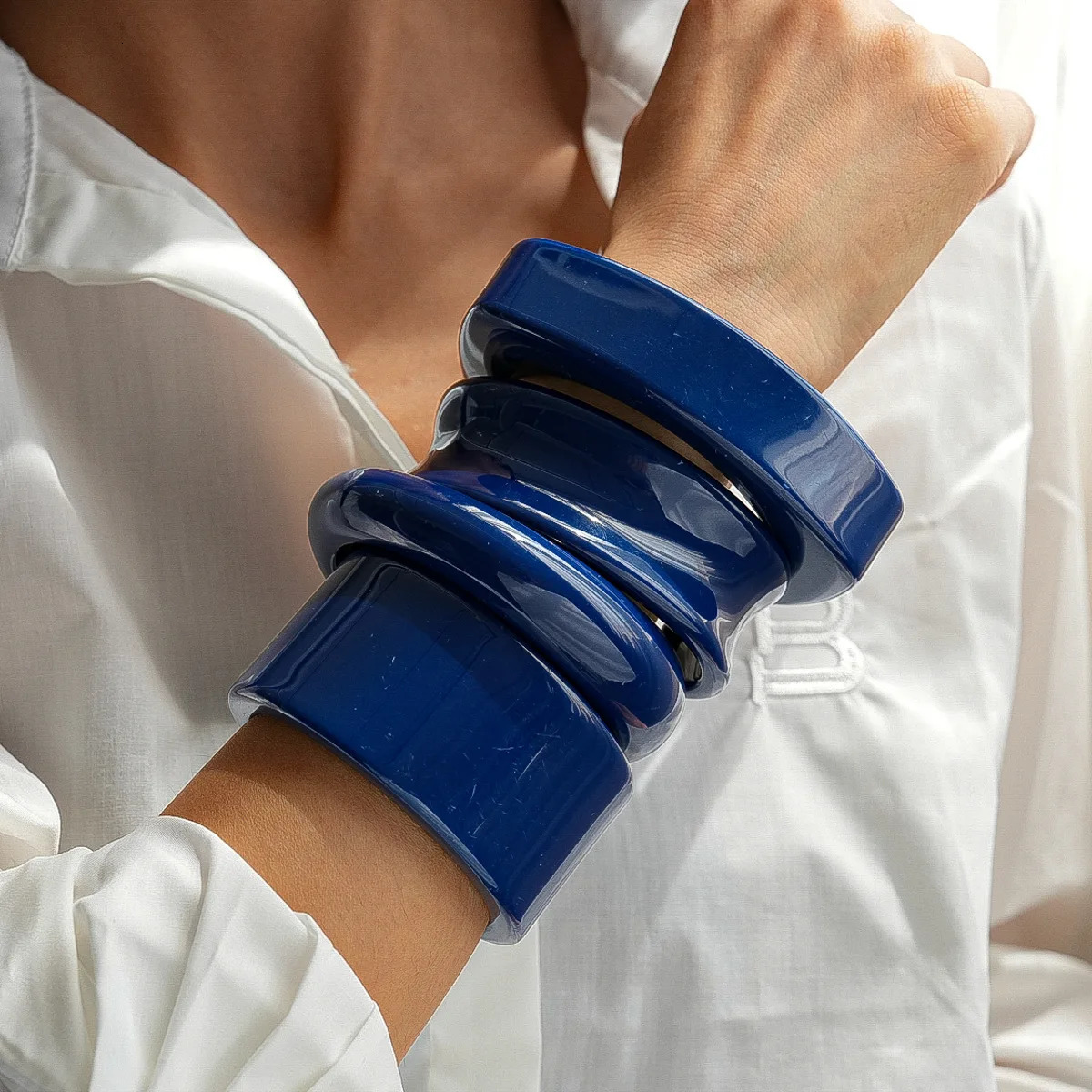 Sparkly y Blue Geometric Acrylic Resin Bangles for Women Men Large Statement Sequin Cuff Bracelets Highend Party Jewelry F 251219