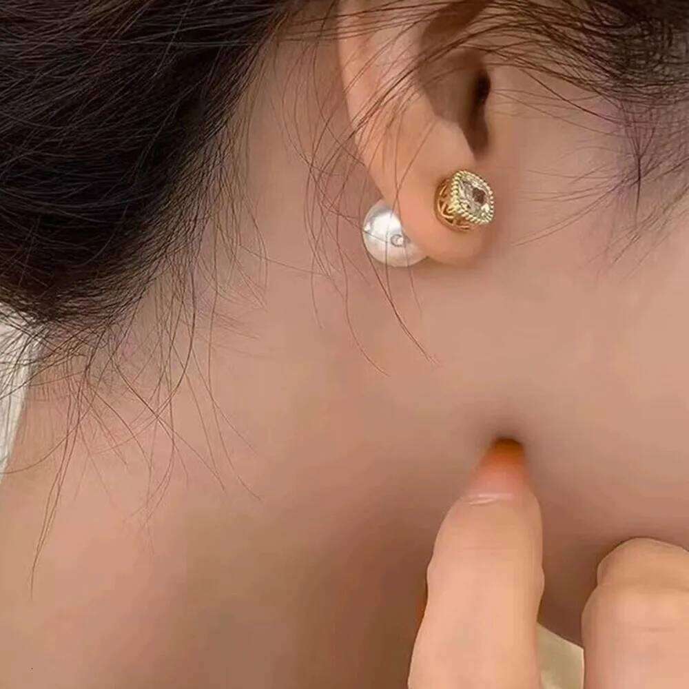 Vintage Charm Zircon Imitation Pearl Statement Earrings for Women Back Front Engagement Wedding Party Versatile Jewelry Gifts 25H1226