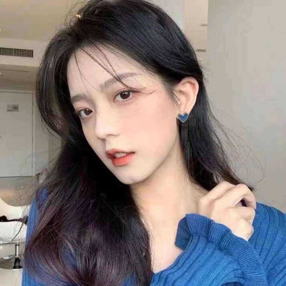 Sweet Heart Stud Fashion for Women Girl Cute Blue Pink Love Bling Glaze Earrings Aesthetic Designer Jewelry Party Gifts 25H1226