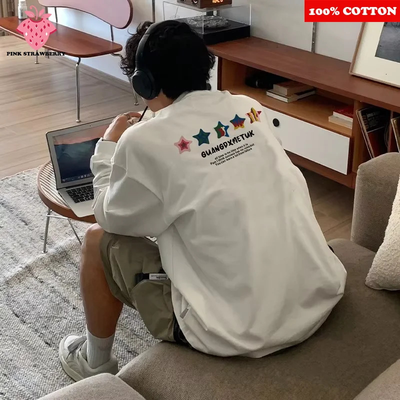 American Red Star Letter Print T-shirt Mens Autumn 100 Cotton Round neck Long sleeved Tee Loose Y2k Top men clothing 251222