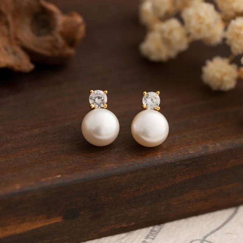 Dainashi Natural Freshwater Stud for Women Dainty Crystal Pearl Earrings Jewelry Gift 2025 New Arrivals 25H1226