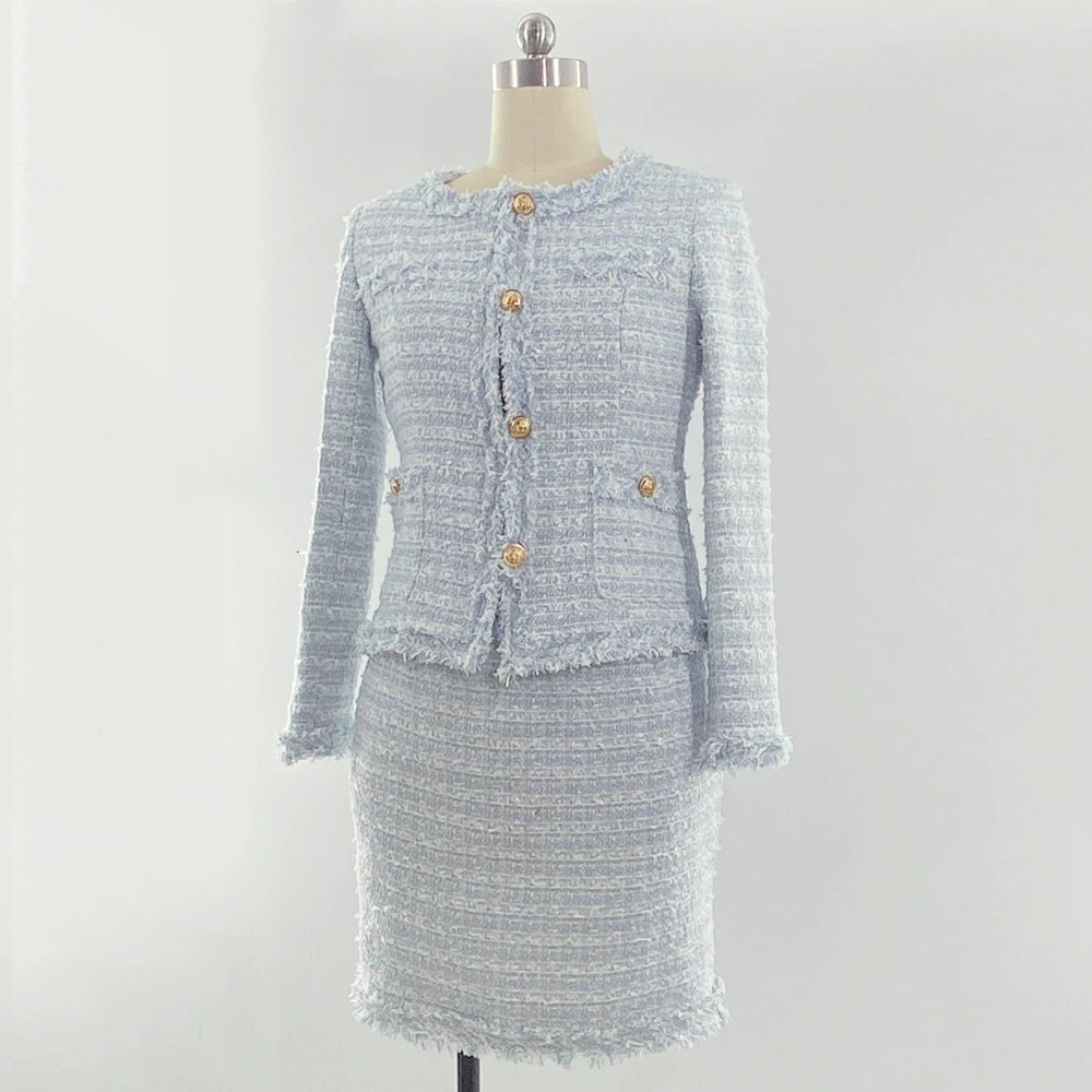 Professional suit autumnwinter longsleeved tassel temperament ladies Tweed jacket skirt female fashion 2piece set 251211