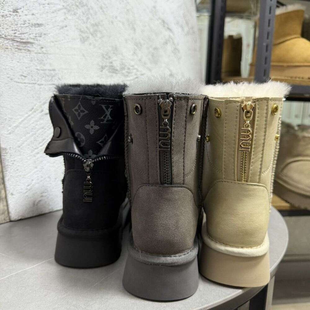 2025 Winter New Short Tube Northeast Snow Fur Integrated Anti-Slip Fleece-Lined Thickened Boots Women's Cotton Shoes Warm Zipper Mid-Calf