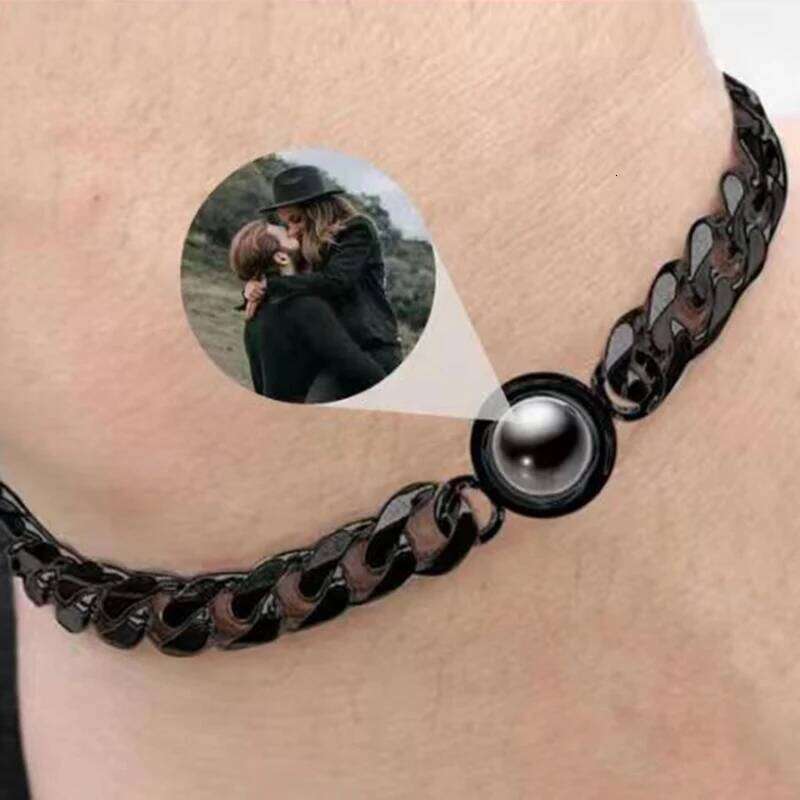 17+5cm Stainles Cuban Personalized Circle Photo Bracelet Custom Projection Personality Memorial Birthday Christmas Gift 25T1226