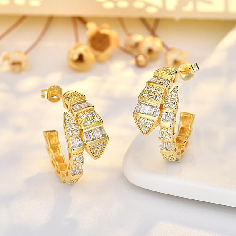 Luxury Creative Design Fashion Jewelry New Zircon Snake Earrings High-End Design Sense Niche Temperament Earrings For Women French Light Luxury Simple