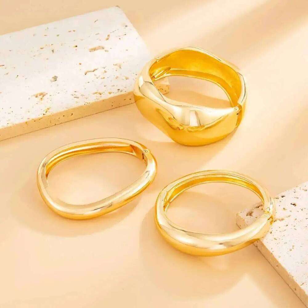 Ingemark 3 Styles Punk Metal Spring Wide Bangles Women Hip Hop Gold Color Geometric Arm Bracelets Grunge Jewelry Steampunk Men 25T1226