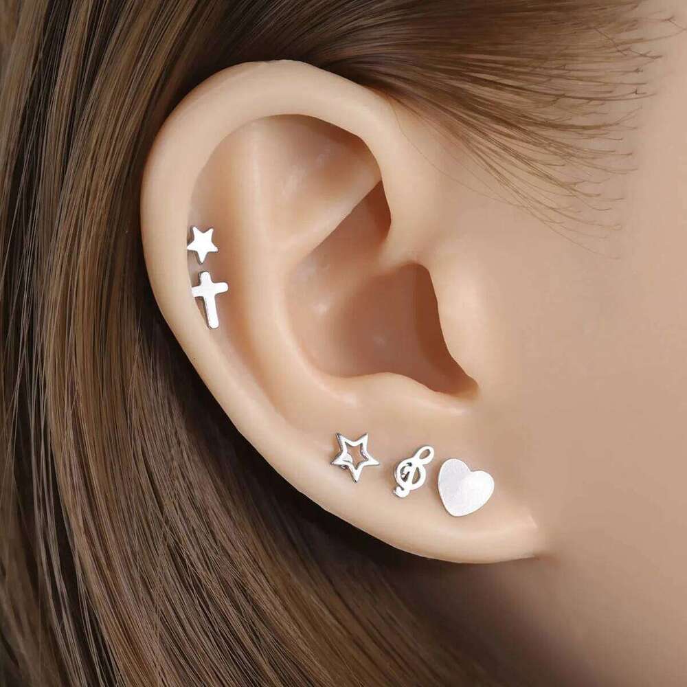 1 Pair Mini Star Music Earrings Stainless Steel Lovely Small Ear Studs for Women Charm Musical Note Earring Jewelry gift 25H1226