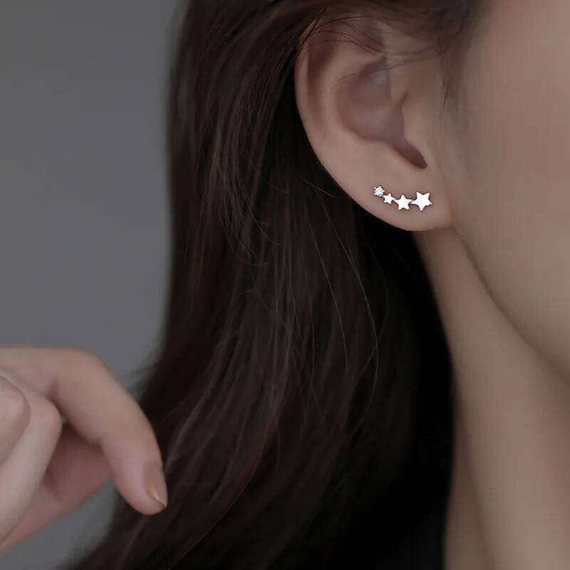 New Fashion Silver Color Stud Earrings Women Gift Banquet Asymmetry Cross Star Earring Girls Jewelry Vintage Accessories Gifts 25H1226