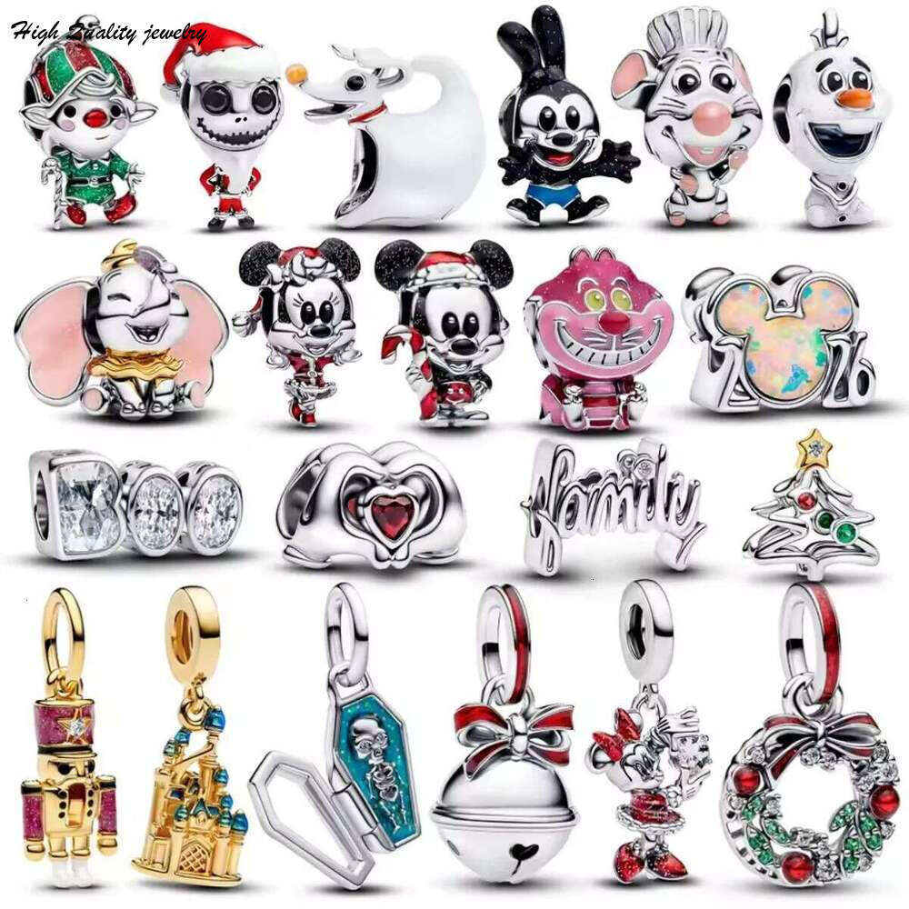 New 2025 Christmas 925 Sterling silver Mouse Animal Beads Charms Pendant Fit For Women Bracelet DIY Jewelry Gift wholesale