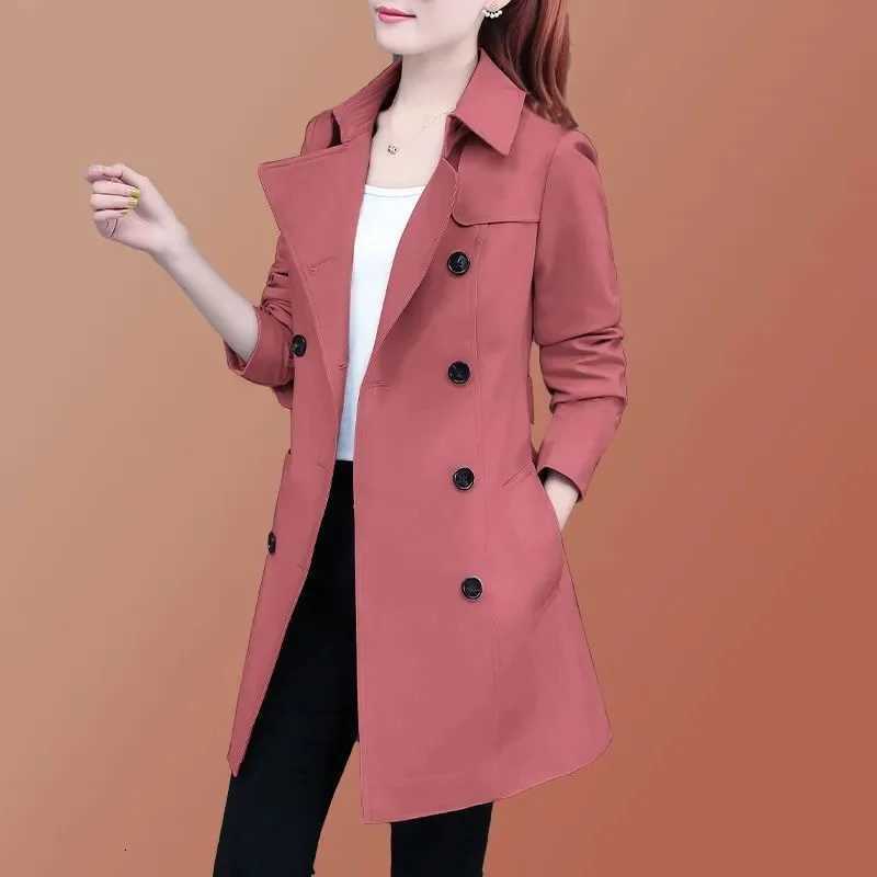 2025 New Trench Coat Midi Length Fashion Korean Elegant Khaki Black Loose Womens Windbreaker Coat Casual Double Breasted TopsT251226