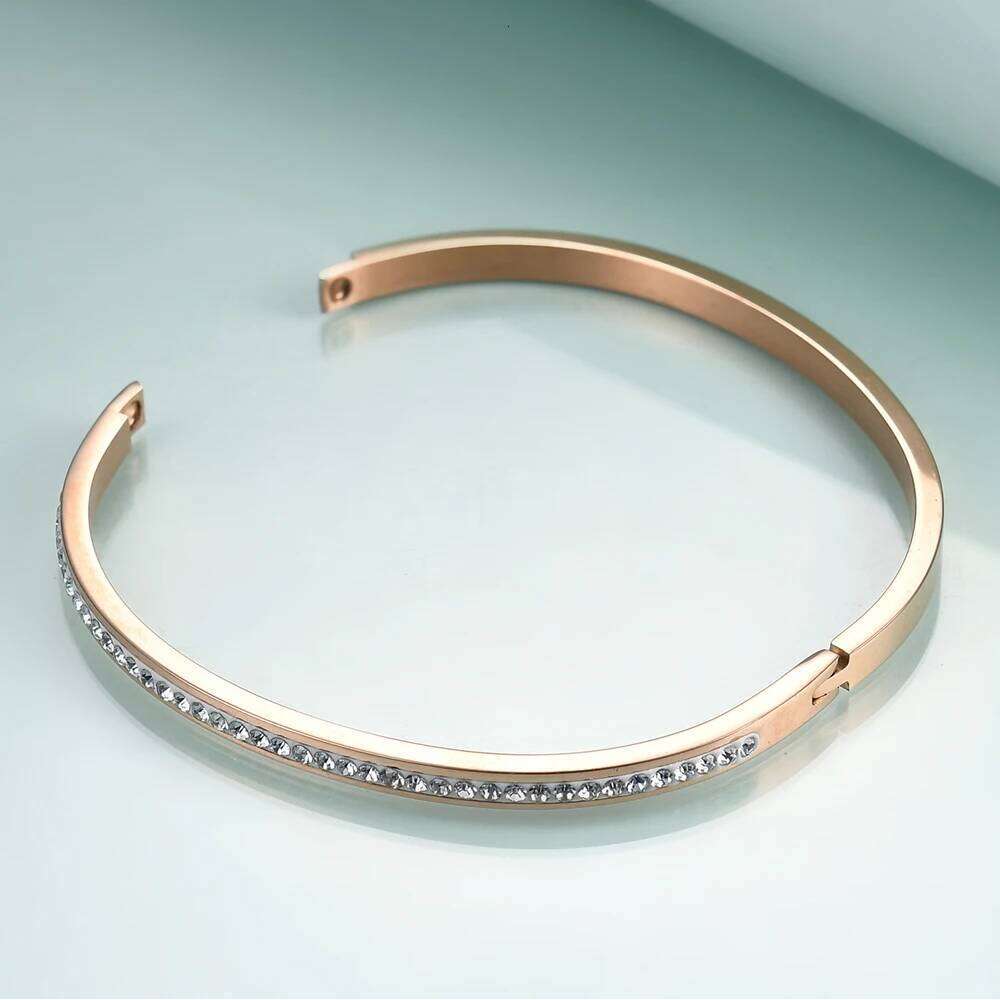 Fashion Jewelry Bracelets With Two Line Crystal Rhinestone Pave Stainless Steel Opening Bangle For Women Accessories 25T1226