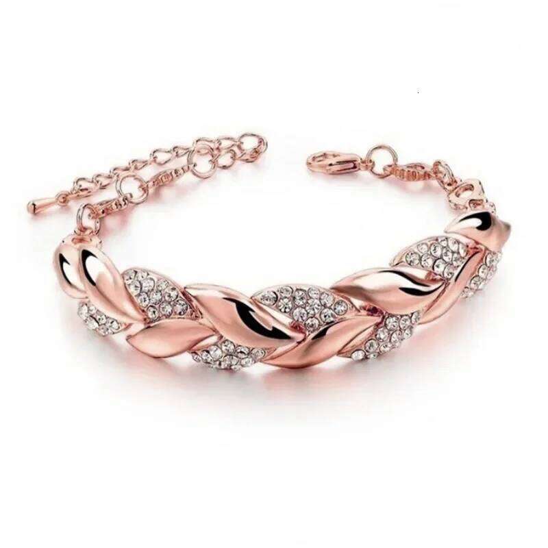 New Fashion Luxury Gold Color Leaf couple Bracelets for Women men Charm Full of Zircon Crystal bangle Jewelry Accessories gift 25T1226