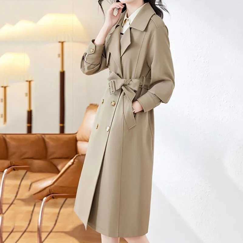 New Women Korean Windbreaker Jacket Spring Autumn Loose Long Parker Overcoat Female Office Formal Wear Casual Trench Coat BeltT251226