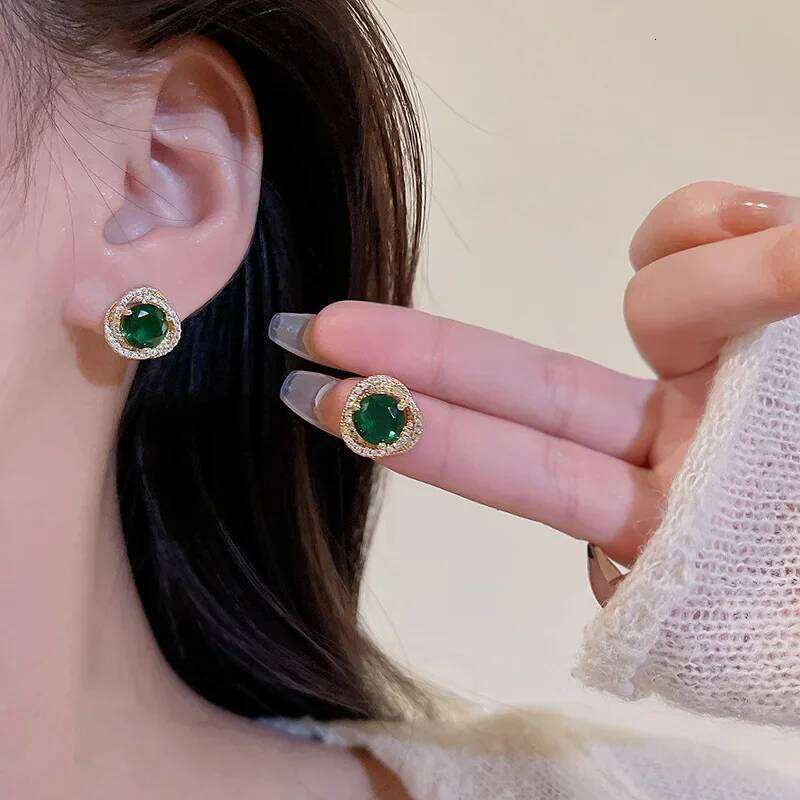 Vintage Emerald Green Rhinestone Women Inlaid Crystal Stud Earrings For Bridal Wedding Ear Jewelry Gifts 25H1226