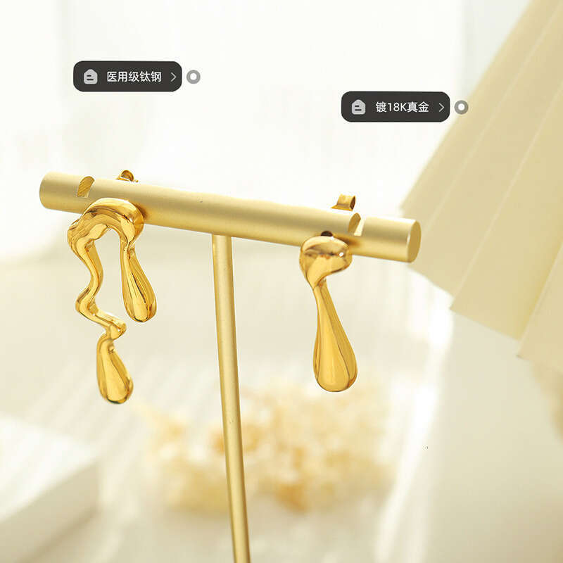 Y2K Asymmetric Geometric Dangle Earrings: Gold/Silver Plated Hypoallergenic Titanium Ear Jewelry, Niche Light Luxury Designer for Women's Daily O