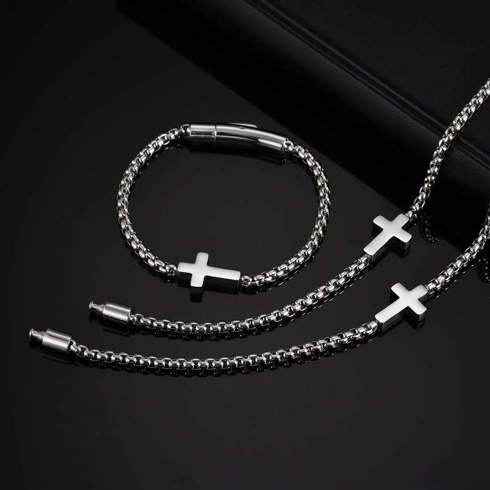 Cross Chains Link Bracelets Men Boys,Stainless Steel Ball Chain Wristband,Stylish Jewelry Gift for Dad Husband 25T1226