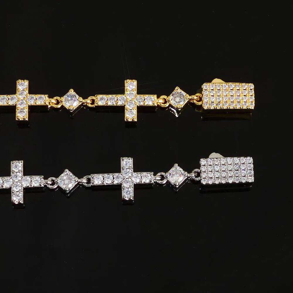 jewelry Luxury Gold Plated 5MM Iced Out Chain Bracelet Elastic Clasp Small Cross Design Bling Zircon Stones Fine Jewelry