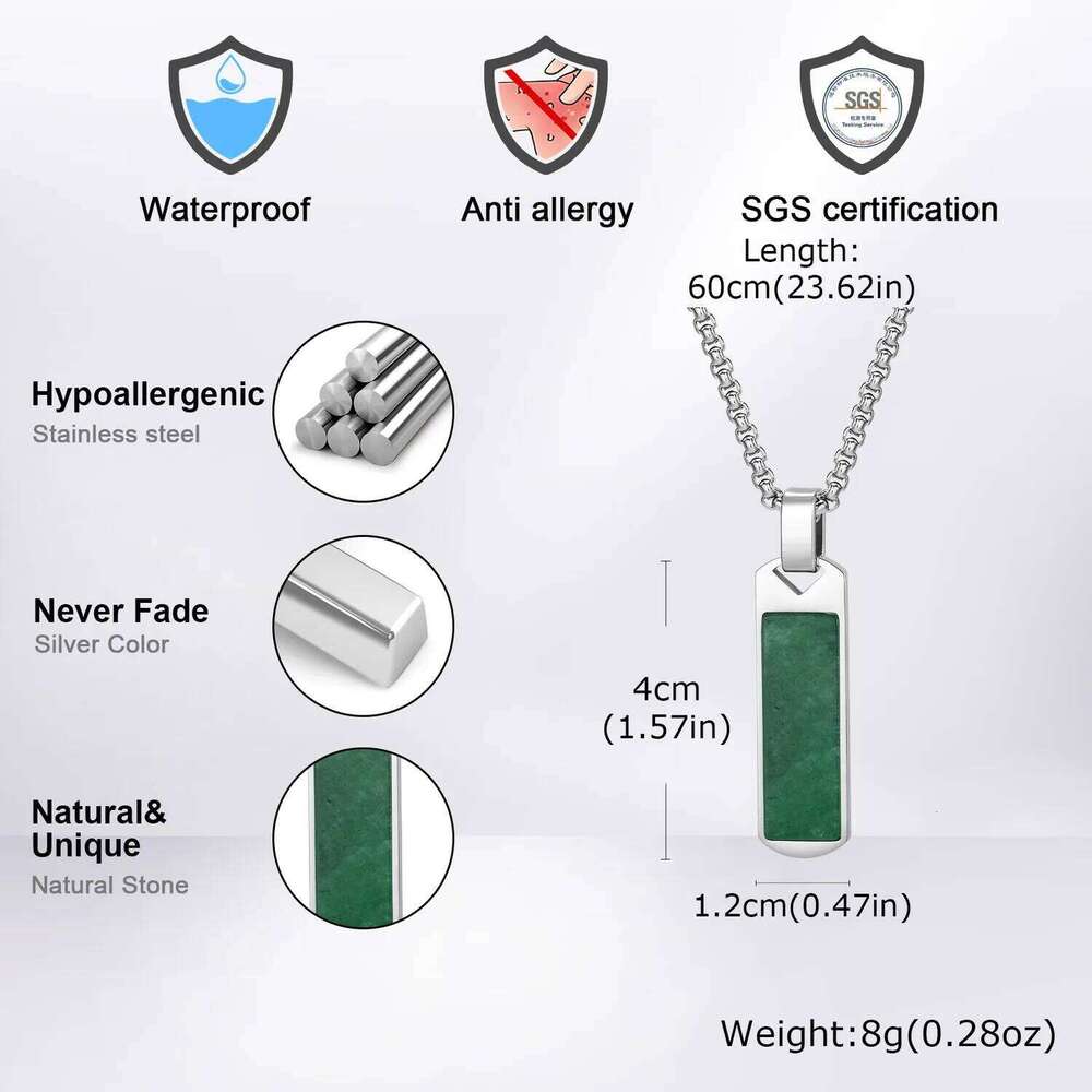 Natural Stone Healing Necklaces for Men,Stainless Steel Rectangular Pendant Necklace,Trendy Hip Hop Birthday Jewelry Gift 25N1226