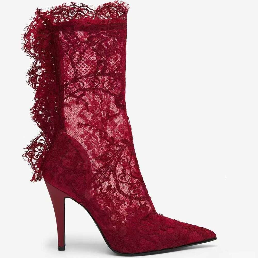 2025 European and American New Retro Lace Semi-Transparent Bare Fashion Boots