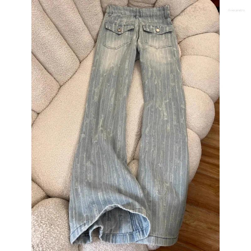 Women's Jeans 2026 Women Light Blue Textured Distressed Wide Leg High Waisted Denim Pants Spring Loose Fit Fashion Casual Trousers Z260313