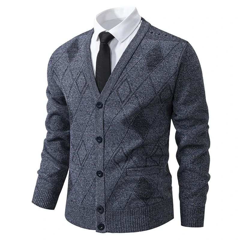 Men Plaid Cardigan Vneck Fleece Sweater Mens Autumn Clothing Classic Cardigans Jacket Button Knitting Outwear 251226