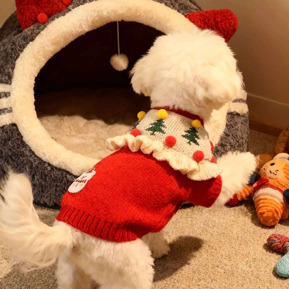 A red outfit for Christmas warmth anti shedding pet cats dogs autumn and winter collection 25T1226