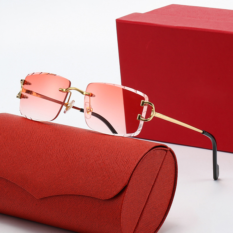 Classic Fashion Rimless Square Sunglasses for Men - Lightweight Gold & Silver Frame Shades with Big Wire C Legs Z260306