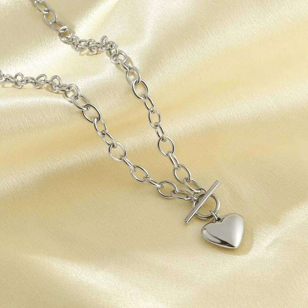 Stainless Steel Heart OT Buckle Necklace For Women Thick Clavicle Chain Unique Birthday Wedding Party Jewelry Gifts New 25N1226