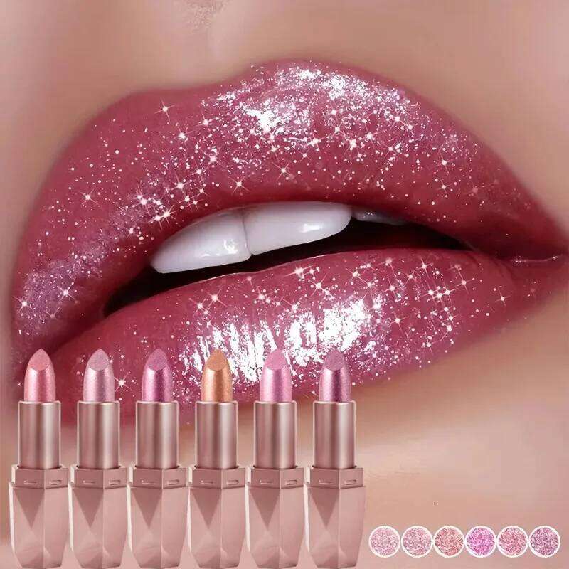 Metallic Lipstick Longlasting Glitter Pink Red Glaze Waterproof Moisturize Pearlescent Tint Sparkling Lip Gloss Makeup 25H1226