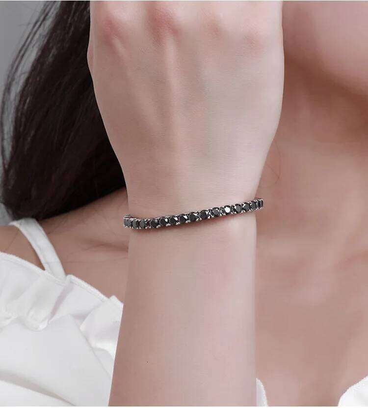 EUREKA 3/4/5mm Black Moissanite Tennis Bracelet Full Diamond GRA 925 Sterling Silver Plated 18k Hiphop Bracelets for Women Man 25T1226