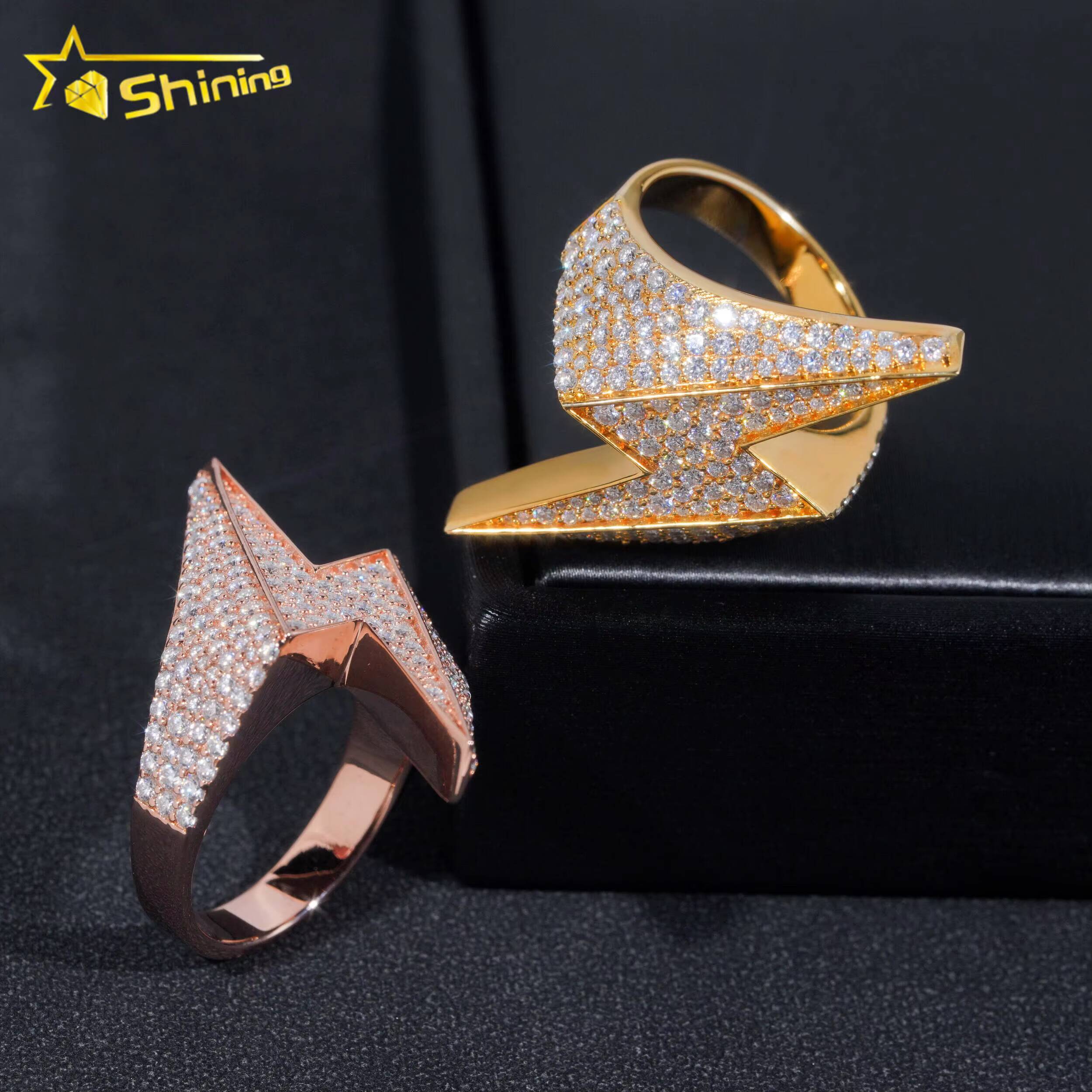 Fine Jewelry Fast Shipping GRA Moissanite 925 Silver Iced Out Hip Hop Lighting Symbol Mens Rings