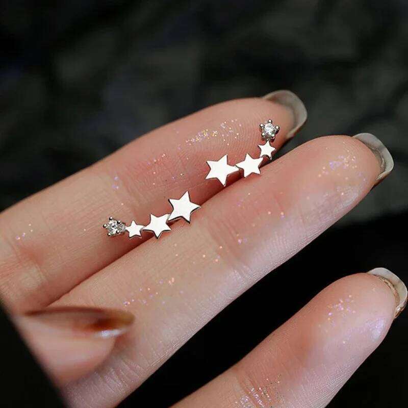 New Fashion Silver Color Stud Earrings Women Gift Banquet Asymmetry Cross Star Earring Girls Jewelry Vintage Accessories Gifts 25H1226