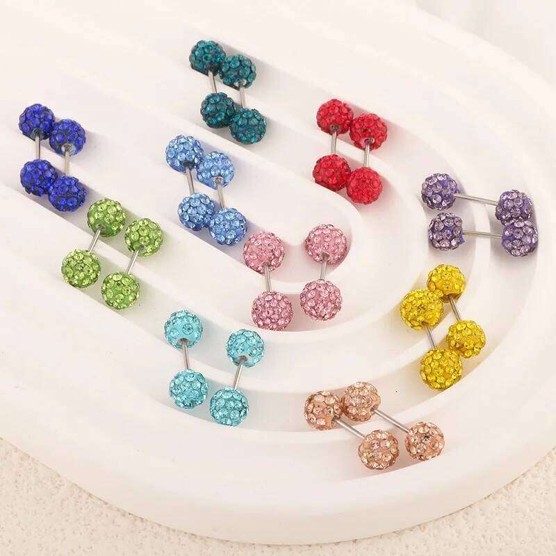 1Pair Double-sided Shiny Crystal Ball Earrings Surgical Steel Disco Balls Hypoallergenic Tragus Helix Barbell Piercing Jewelry 25H1226