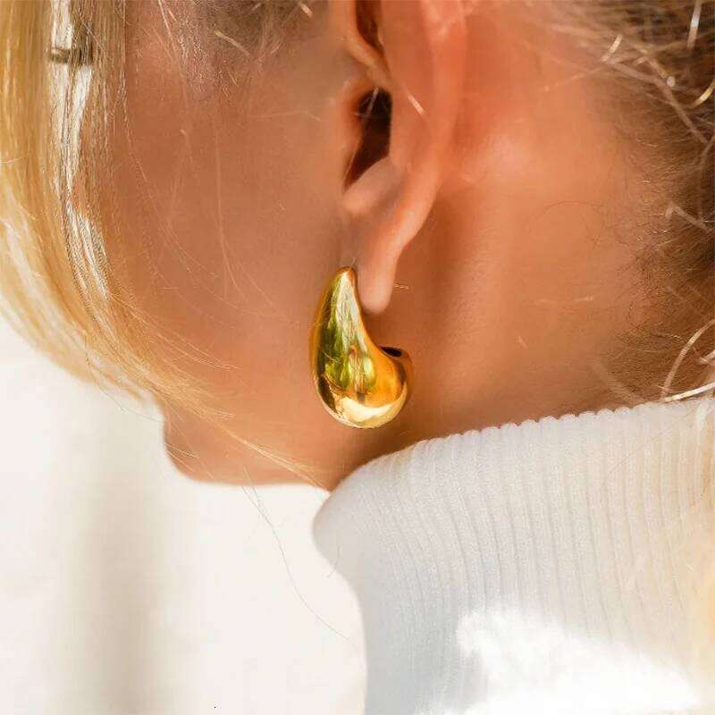 Vintage Chunky Dome Drop For Women Gold Plated Glossy Stainless Steel Thick Teardrop Earrings Christmas Jewelry Gift 25H1226