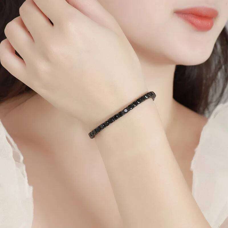 EUREKA 3/4/5mm Black Moissanite Tennis Bracelet Full Diamond GRA 925 Sterling Silver Plated 18k Hiphop Bracelets for Women Man 25T1226