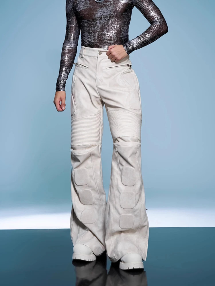 Mauroicardi Spring Autumn Cool Distressed White Long Pu Leather Straight Pants Men y Mens ner Clothes Streetwear 251226