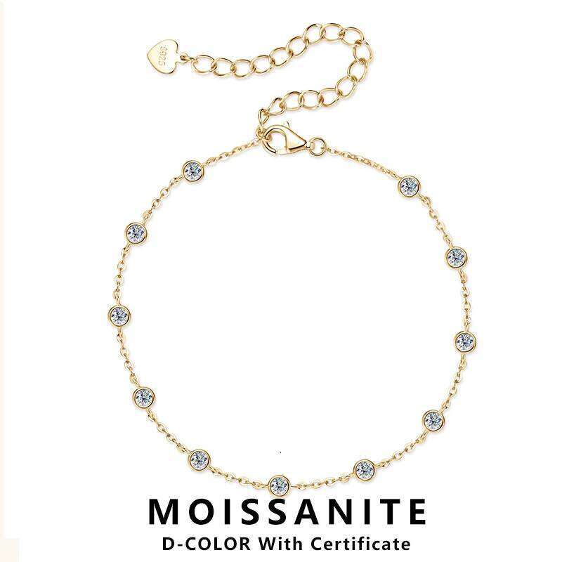 Lnngy 925 Sterling Silver Adjustable Bracelets Certified 2.5mm Bezel Moissanite Cuff Bracelet For Women Hand Chain Jewelry Gift 25T1226