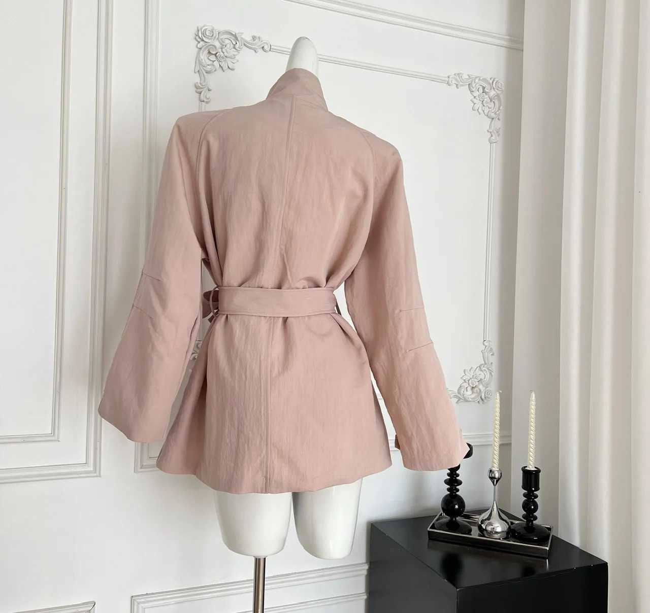 Autumn Winter French High Street 100 Cotton Trench Coat Women Retro Chic Stand Collar High-end Mid-length Overcoat Office LadyT251226