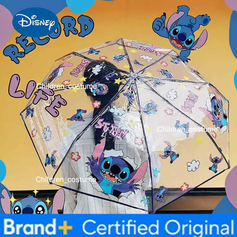 Disney Cartoon Cute Stitch Fully Automatic Transparent Umbrella Folding Three Fold Umbrella Sunshade Mens and Womens Umbrellas H251226
