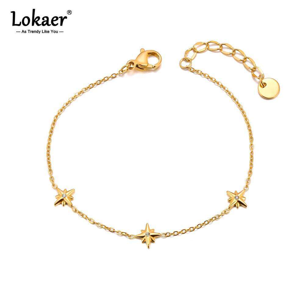 Lokaer Trendy Eight Pointed Star Cubic Zirconia Bracelet 316L Stainless Steel 18K Gold Plated Jewelry For Women B2405 25T1226