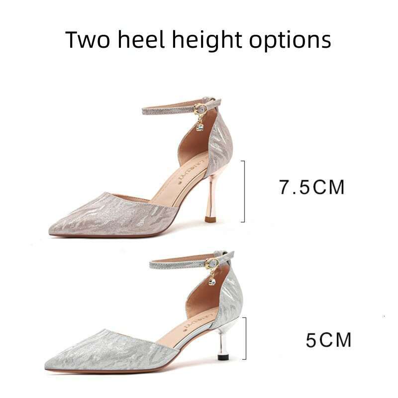 Nude 31-44 Size Glitter High Heels Sandals Hollow Shoes Pointed Toe Shallow Mouth Stiletto