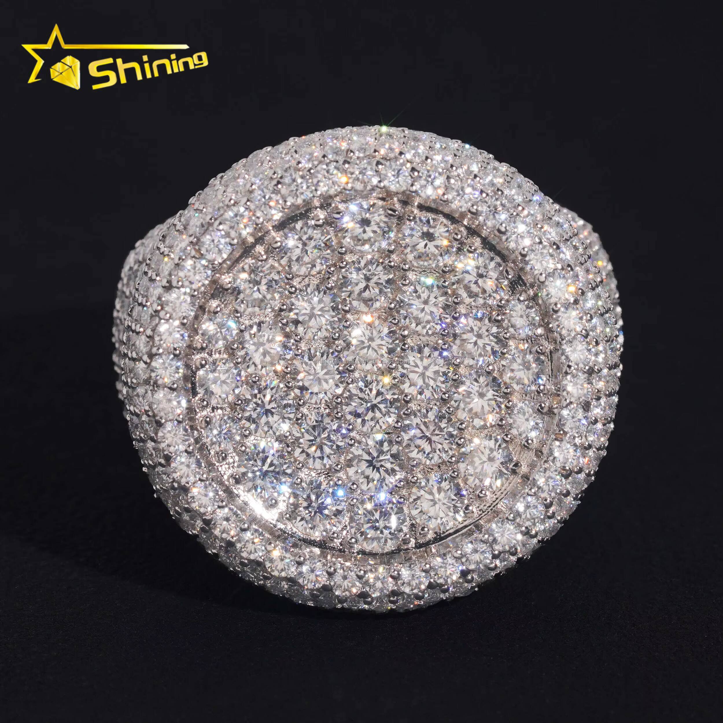 New Arrivals Fire Man Jewelry Luxury Hip Hop Hot Selling S925 Solid Silver Fully Iced Out FL Moissanite Diamond Round Ring Man
