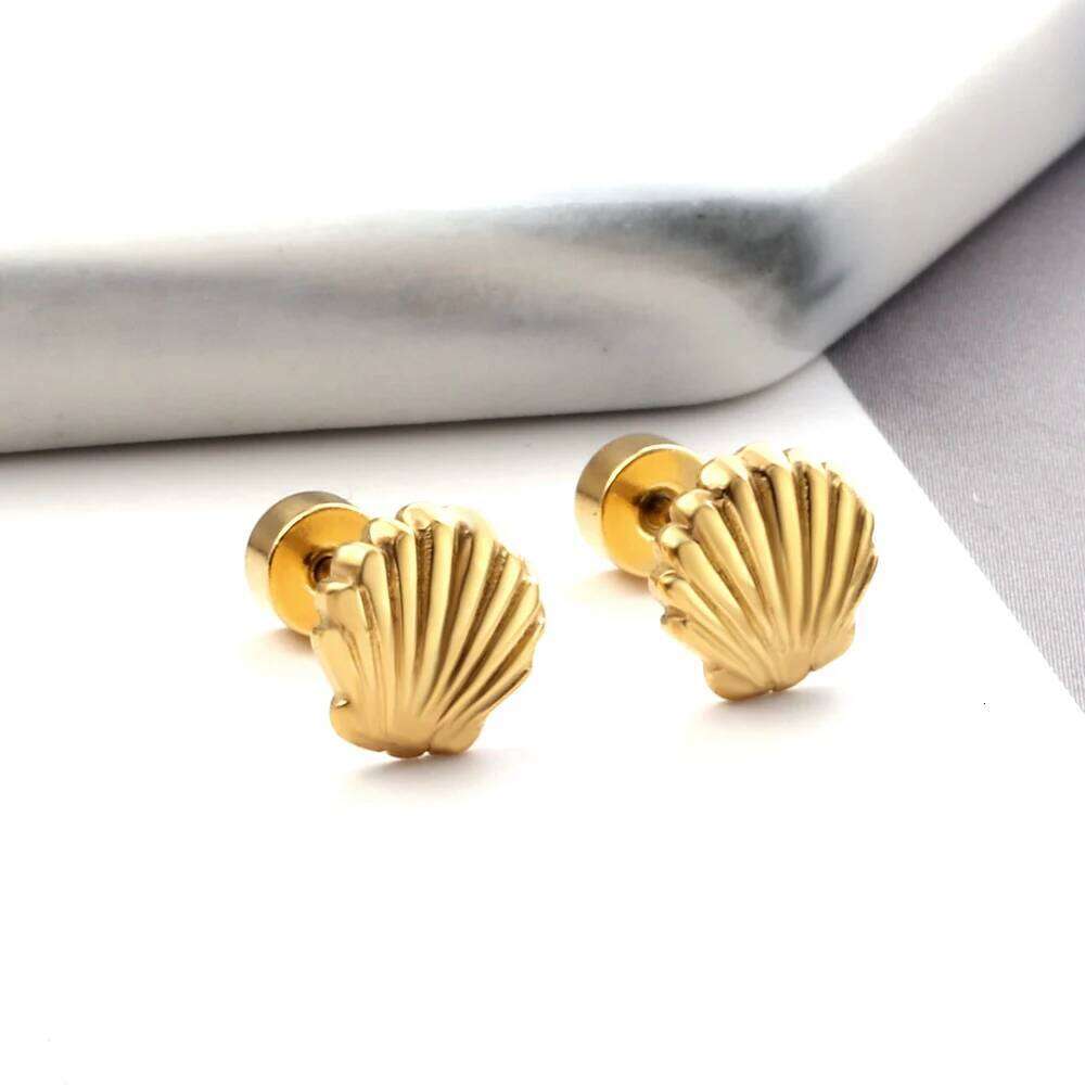 Gold Plated Shell Earrings For Women 2023 Trending Stainless Steel Piercing Screw Back Stud Birthday Jewelry Gifts Accessories 25H1226