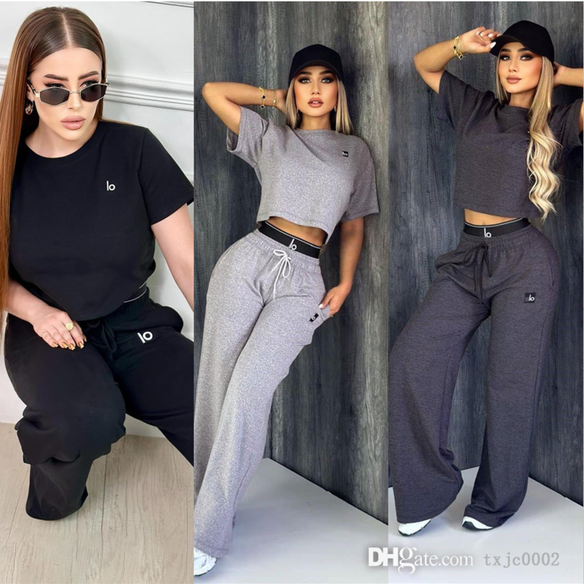 Women Tracksuits Two Pieces Set Designer New Spring Autumn Fashion Long Sleeve Sexy Crop Top High Waist Loose Casual Straight Wide Leg Pants Set 11 Styles